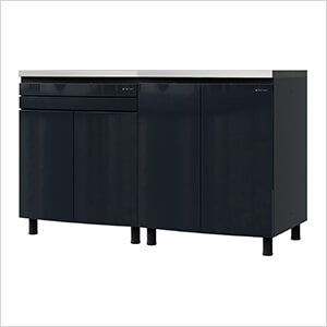 5' Premium Karbon Black Garage Cabinet System with Stainless Steel Tops