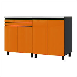 5' Premium Traffic Orange Garage Cabinet System with Stainless Steel Tops