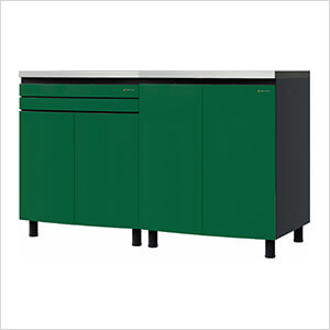 5' Premium Racing Green Garage Cabinet System with Stainless Steel Tops