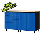 Contur Cabinet 5' Premium Santorini Blue Garage Cabinet System with Butcher Block Tops