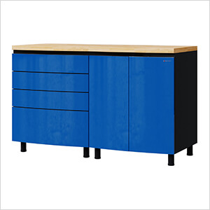 5' Premium Santorini Blue Garage Cabinet System with Butcher Block Tops