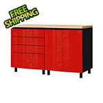 Contur Cabinet 5' Premium Cayenne Red Garage Cabinet System with Butcher Block Tops