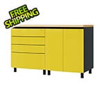 Contur Cabinet 5' Premium Vespa Yellow Garage Cabinet System with Butcher Block Tops