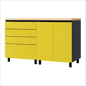5' Premium Vespa Yellow Garage Cabinet System with Butcher Block Tops