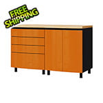 Contur Cabinet 5' Premium Traffic Orange Garage Cabinet System with Butcher Block Tops