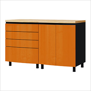 5' Premium Traffic Orange Garage Cabinet System with Butcher Block Tops