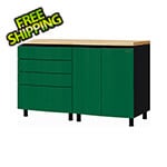 Contur Cabinet 5' Premium Racing Green Garage Cabinet System with Butcher Block Tops