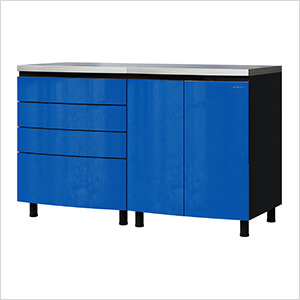 5' Premium Santorini Blue Garage Cabinet System with Stainless Steel Tops