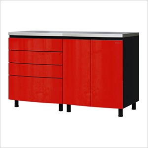 5' Premium Cayenne Red Garage Cabinet System with Stainless Steel Tops