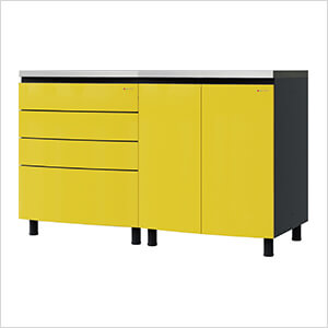 5' Premium Vespa Yellow Garage Cabinet System with Stainless Steel Tops