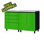 Contur Cabinet 5' Premium Lime Green Garage Cabinet System with Stainless Steel Tops