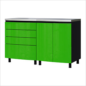 5' Premium Lime Green Garage Cabinet System with Stainless Steel Tops