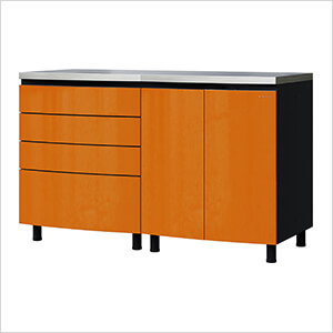 5' Premium Traffic Orange Garage Cabinet System with Stainless Steel Tops