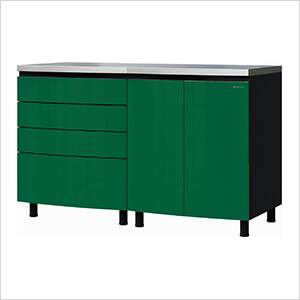 5' Premium Racing Green Garage Cabinet System with Stainless Steel Tops