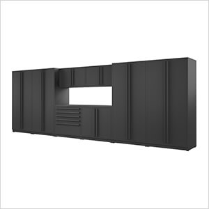 9-Piece Mat Black Cabinet Set with Black Handles and Powder Coated Worktop