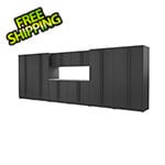 Proslat 9-Piece Mat Black Cabinet Set with Black Handles and Stainless Steel Worktop