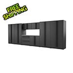 Proslat 9-Piece Mat Black Cabinet Set with Black Handles and Stainless Steel Worktop