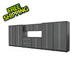 Proslat 9-Piece Glossy Grey Cabinet Set with Silver Handles and Powder Coated Worktop