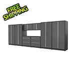 Proslat 9-Piece Glossy Grey Cabinet Set with Silver Handles and Powder Coated Worktop