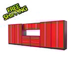Proslat 9-Piece Glossy Red Cabinet Set with Silver Handles and Powder Coated Worktop