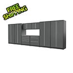 Proslat 9-Piece Glossy Grey Cabinet Set with Silver Handles and Stainless Steel Worktop