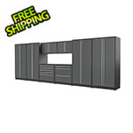 Proslat 9-Piece Glossy Grey Cabinet Set with Silver Handles and Powder Coated Worktop