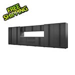 Proslat 12-Piece Mat Black Cabinet Set with Black Handles and Stainless Steel Worktop