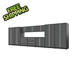 Proslat 12-Piece Glossy Grey Cabinet Set with Silver Handles and Powder Coated Worktop