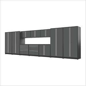 12-Piece Glossy Grey Cabinet Set with Silver Handles and Powder Coated Worktop