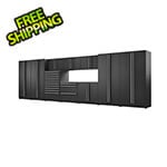Proslat 11-Piece Mat Black Cabinet Set with Silver Handles and Stainless Steel Worktop