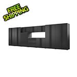 Proslat 11-Piece Mat Black Cabinet Set with Black Handles and Stainless Steel Worktop