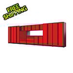 Proslat 11-Piece Glossy Red Cabinet Set with Black Handles and Powder Coated Worktop