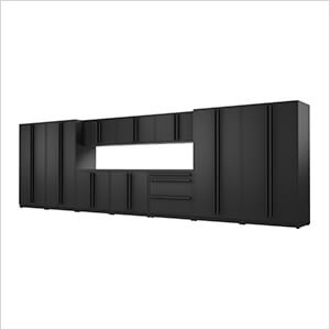 12-Piece Mat Black Cabinet Set with Black Handles and Powder Coated Worktop