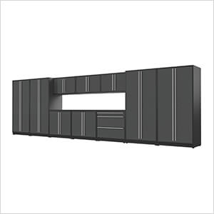 12-Piece Glossy Grey Cabinet Set with Silver Handles and Powder Coated Worktop