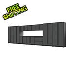 Proslat 12-Piece Glossy Grey Cabinet Set with Black Handles and Powder Coated Worktop