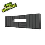 Proslat 12-Piece Glossy Grey Cabinet Set with Black Handles and Stainless Steel Worktop