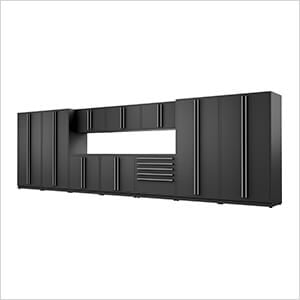 12-Piece Mat Black Cabinet Set with Silver Handles and Powder Coated Worktop