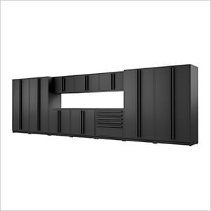 12-Piece Mat Black Cabinet Set with Black Handles and Powder Coated Worktop