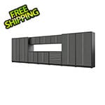 Proslat 12-Piece Glossy Grey Cabinet Set with Silver Handles and Powder Coated Worktop