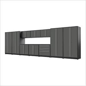 12-Piece Glossy Grey Cabinet Set with Silver Handles and Powder Coated Worktop