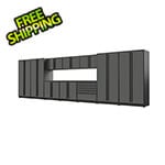 Proslat 12-Piece Glossy Grey Cabinet Set with Black Handles and Powder Coated Worktop