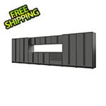 Proslat 12-Piece Glossy Grey Cabinet Set with Black Handles and Stainless Steel Worktop