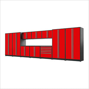 12-Piece Glossy Red Cabinet Set with Silver Handles and Powder Coated Worktop