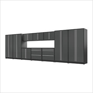 12-Piece Glossy Grey Cabinet Set with Silver Handles and Powder Coated Worktop