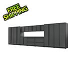 Proslat 12-Piece Glossy Grey Cabinet Set with Black Handles and Powder Coated Worktop