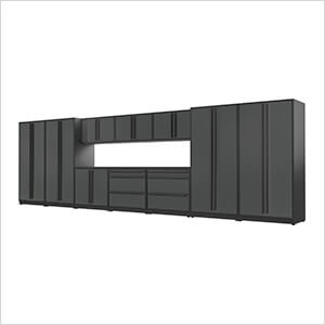 12-Piece Glossy Grey Cabinet Set with Black Handles and Powder Coated Worktop