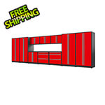 Proslat 12-Piece Glossy Red Cabinet Set with Silver Handles and Powder Coated Worktop