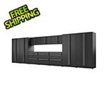 Proslat 12-Piece Mat Black Cabinet Set with Silver Handles and Powder Coated Worktop