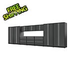 Proslat 12-Piece Glossy Grey Cabinet Set with Silver Handles and Stainless Steel Worktop