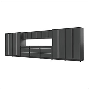 12-Piece Glossy Grey Cabinet Set with Silver Handles and Powder Coated Worktop